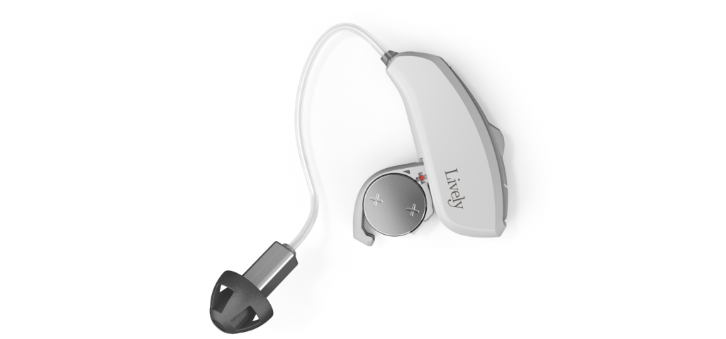 lively hearing aid with battery door open