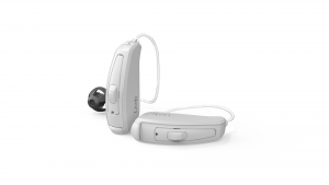 pair of white lively hearing aids