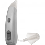 front of a silver lexie hearing aid